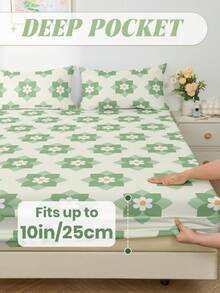 1 Stück Spannbetttuch, Bettwäsche-Set, grüner Blume Muster Matratzenbezug, atmungsaktiver rutschfester Matratzenschoner, Pillingresistent, staubresistent, maschinenwaschbar, Herbstdekoration, garteninspirierte Heimdekoration, naturthematische Bettwäsche
