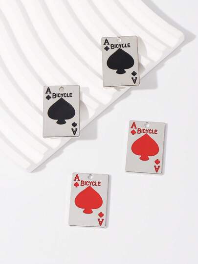 4 قطع قلب أحمر وقلب أسود من سبيكة معدنية فضية على شكل بطاقة بوكر، مناسبة للقلادة والسوار والقلادة