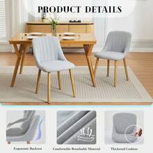WARMTOBABY 2/4/6 Pcs Modern Fabric Upholstered Dining Chairs With Oak Legs,Weight Capacity 300lbs,Easy Clean Fabric,Ergonomic Curved Back - 灰色 - 查看 4