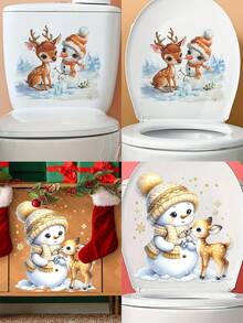 1 pieza Calcomanía de pared Alegría navideña - Reno y muñeco de nieve de dibujos animados, pegatina autoadhesiva extraíble para decoración del hogar, decoraciones navideñas, decoración de habitación, decoración de pared, pegatinas de pared, pegatinas navideñas para el hogar