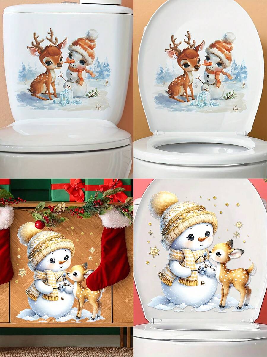 1 pieza Calcomanía de pared Alegría navideña - Reno y muñeco de nieve de dibujos animados, pegatina autoadhesiva extraíble para decoración del hogar, decoraciones navideñas, decoración de habitación, decoración de pared, pegatinas de pared, pegatinas navideñas para el hogar