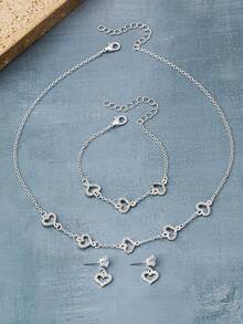 1 set nou stil european și american la modă minimalist stras încrustat inimă lanț brățară colier cercei bijuterii set pentru femei