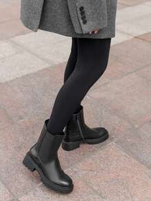 Bottines femme en simili cuir avec effet croco – Talon bloc confortable - الأسود - مشاهدة 1