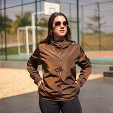 Women's Windbreaker Jacket, Semi-Lined, Water-Resistant, Ultra-Light, Sportswear - 鏽棕色 - 查看 9