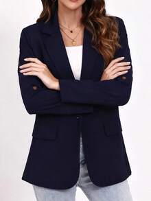 Blazer De Un Botón Con Solapa Doble,Traje De Chaqueta Business Slim Fit - Azul - Ver 2