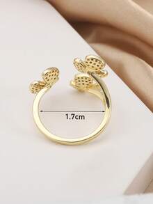 1pc Fashionable Three Little Flowers Zirconia Open Ring For Women's Daily Wear