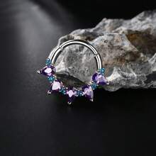 ADYJELY 1 pezzo Elegante anello al setto nasale in acciaio inossidabile ipoallergenico con gemma CZ viola da 16G, design lucido e unico, placcato in oro 18K, anello a segmento unico, anello al setto nasale durevole, adatto per piercing al cartilagine, daith, conca, elice, tragus, rook, lobo, decorazione per piercing al corpo, orecchino per lobo, da 8mm e 10mm, per donne e uomini