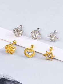 1 pièce Boucle d'oreille en acier inoxydable décontractée avec zircone multi-éléments pour cartilage, bijou pour hommes et femmes, cadeau quotidien ou de festival