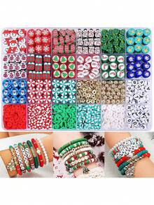 Christmas Polymer Clay Beads Kit, Mix Colors Round Flat Polymer Clay Beads Kit For Jewelry Making, DIY Crafts Gifts Christmas Atmosphere Decorate