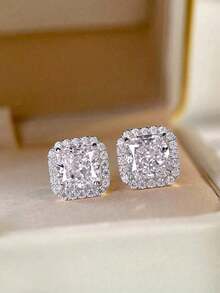1 Pair Elegant Cubic Zirconia Stud Earrings For Women For Wedding Engagement Anniversary Party Jewelry Valentine's Day Gift, Jewelry Accessories - 白色 - 查看 7