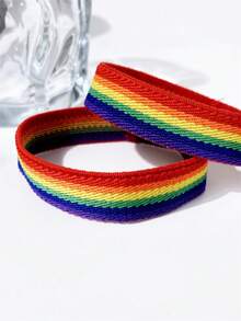 2pcs Minimalist Casual Versatile Rainbow Elastic Wristbands, Suitable For Couples, Parties, Friends As Perfect Gifts - Multicolor - View 4