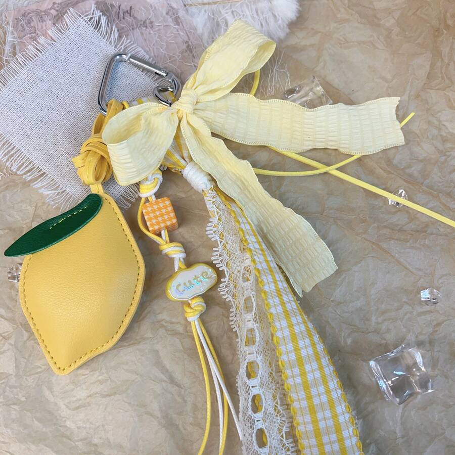 Pendentif citron jaune, chaîne de sac à ruban doux, porte-clés de voiture, étui pour téléphone, écouteurs, accessoires décoratifs, style Ins