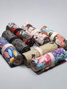 Serie cu modele florale și frunze de arțar - Artistic - Proaspăt de înaltă calitate - Pânză - Penar, Penar mic cu motive florale, Penar drăguț cu motive florale - Vine cu suport din nailon pentru pensule de machiaj (cu șnur), Rolă de creioane, Suport portabil pentru pensule, Husă pentru creioane din pânză lucrată manual, Cutie pentru creioane de mare capacitate (Unisex), Diverse modele în formă de buze, Papetărie, Înapoi la școală, Geantă