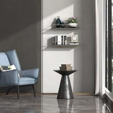 Estantes flotantes - Juego de 2 estantes colgantes para montar en la pared con toallero dorado, estantes decorativos para el baño, la cocina, el salón y el dormitorio - Negro + Oro - Ver 6