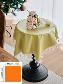 1pc Solid Color Waterproof Oilproof Tablecloth, Rustic American Country Style, Kitchen Decor, Rectangular Table Cover With Tassels, Suitable For Daily Use, Holidays, Sideboard, Desk, Microwave Oven Cover, Banquet, Coffee Table, Home Decor, Autumn Decor, Wedding Decor