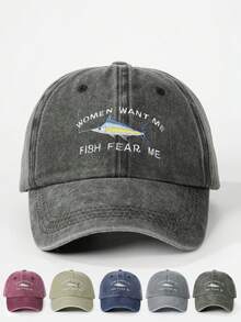 1. 女士刺绣“女人想要我，鱼害怕我”水洗棒球帽，户外可调节防晒休闲帽，适合春秋季旅行海边度假，男士遮阳帽，Y2K风格青年帽，夏季沙滩 - 棒球帽 - 查看 15