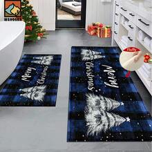 1 pieza/2 piezas Felpudo antideslizante para baño con diseño de muñeco de nieve y bastón de caramelo navideño, de material de cachemir sintético y felpa, apto para baños, entradas, cocinas y decoraciones festivas, lavable a máquina, idea de regalo - Multicolor - Ver 2