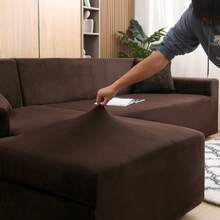 Set Of 2 Thick Plush Sofa Covers Stretch Sofa Covers Sofa Set Slipcover Furniture Protector For L-Shaped Corner Sofa (3+3 Seater) - Cà phê nâu - Xem 2