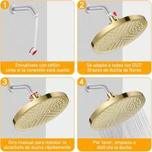 AUTOWT Ducha de Lluvia de Alta Presión, Cabezal de Ducha de ABS para Baño, Iseño de Cromo Moderno y Lujoso Instalación Sencilla sin Herramientas Ángulos Ajustables Regaderas Fijas(6 Inch) - 6 pulgadas-Dorado - Ver 10