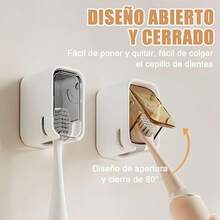 Portacepillos de Dientes,2 Piezas Porta Cepillo de Dientes para Baño Pared con Funda Impermeable,Estructura de Ventilación,Sin Perforación,Organizador de Cepillos de Dientes,Para Baño,Dormitorio - Gris + Marrón tiene - Ver 2
