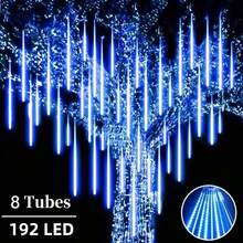 1pc 192LED Meteor Shower Christmas Lights, USB Powered Icicle String Lights, 8 Strings, Available In Blue, White, Multi-Color And Warm White, Suitable For Holidays, Weddings, Parties, Porch, Garden Decor, Christmas Tree Drip Decor, Creating A Charming Ambiance - Multicolor - View 4