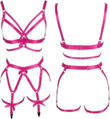 Women'S Body Harness Carnival Garter Bra Set Elastic Hollow Top Bra Punk Gothic Photography Costume - ColorH - 查看 2
