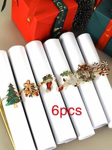 6 pezzi, Set natalizio Anelli per tovaglioli, Decorazioni natalizie per la tavola Fermatovaglioli, Albero di Natale, Campane, Stivali, Cerbiatti, Corone d'oro antico, Anelli per tovaglioli a bastone da passeggio