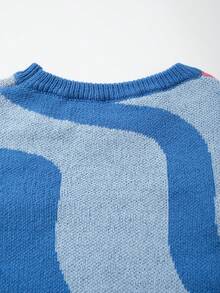 ANDREILEE Áo len dài tay dáng rộng, thoải mái, unisex, phong cách tối giản, màu trơn, họa tiết hoạt hình khảm, thích hợp cho mùa tựu trường và đi làm. - Màu xanh lam - Xem 10