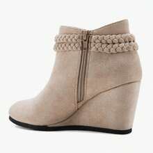 Womens Wedge Ankle Boots Braided Fringe Strap Western Heeled Fall Booties Dress Shoes - 2-Xám đậm (giả da lộn) - Xem 10