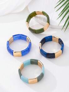 1pc Retro Tie Dye Acrylic Elastic Bracelet, Vibrant, Elegant, Personalized, Wide Face Bohemian Style Bangle, Suitable For Daily, Casual, Holiday Wear For Women (Color And Pattern May Vary)