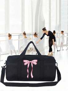 Solid Color Travel Bag With Bow Print, Cute Solid Color Ballet Travel Bag, Fitness Travel Tote Bag, Suitable For Ballet Tutus, Tap Dancing, Weekend Overnight Trips, Large Capacity Luggage Travel Bag. - 34*20*18 - View 5