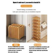8-Tier Bamboo Shoe Rack Vertical Foldable Shoe Organizer Rack For Entryway Hallway - Maple - View 6