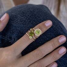 Ins Internet Celebrity Green Field Fairy Tale Peridot Ring Set High-End Niche Colorful Gemstone Ring Vintage Gold-Plated Ring For Women - 8 - 查看 3