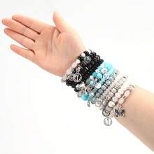4Pcs/Set Fashion Bohemian Butterfly Elephant Pendant Multi-Layer Bracelet Women's Hand Chain Bracelets For Party, Daily, Gifts - 湖藍色 - 查看 4