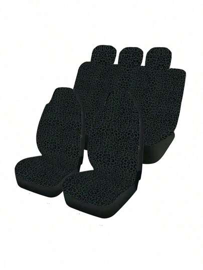 Juego de 5 piezas de fundas de asiento y reposacabezas de tela universal con estampado de leopardo negro de moda para mujer