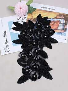 BNH1463 Best-Selling Pearl Embroidery With Rhinestones, In-Stock Apparel & Home Textile DIY Craft Supplies, New 3D Flower With Sequins Lace Fabric Accessory - Width: 21cm - Black - View 6