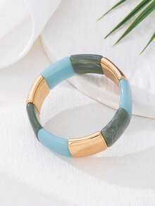 1pc Retro Tie Dye Acrylic Elastic Bracelet, Vibrant, Elegant, Personalized, Wide Face Bohemian Style Bangle, Suitable For Daily, Casual, Holiday Wear For Women (Color And Pattern May Vary)