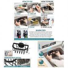 Sponge Holder With Strong Suction Cup, Dish Sponge Caddy Inside Sink Removable, Rustproof Aluminum Sponges, Brushes, Stoppers And Scrapers - Black