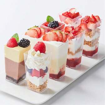 50 piezas Mini Tazas para Postres, Tazas Transparentes para Pasteles (Tazas para Shooter de Postre), para Recepción de Bodas, Yogurt, Panna Cotta, Cheesecake, Pudín, Gelatina y Mousse de Aperitivo