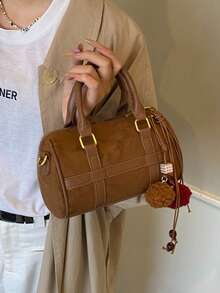 1 pieza Nuevo bolso de mano de ante estilo Boston para mujer, adecuado para compras, ir al trabajo y como regalo, otoño/invierno