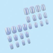 Best-Seller Starry Sparkling Light Blue Press On Nails |   Atmospheric French-Style, Minimalist, 24-Piece Set