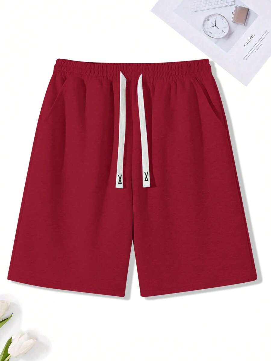 Quần short thể thao rút dây thường ngày cho nam, kiểu dáng cơ bản màu trơn, cạp quần và túi có thể điều chỉnh, thích hợp để chạy bộ, chơi gôn, câu cá, bóng rổ, cắm trại, tập thể dục, bơi lội, bãi biển, món quà tuyệt vời cho chồng hoặc bạn trai - Màu Đỏ Sâu - Xem 1