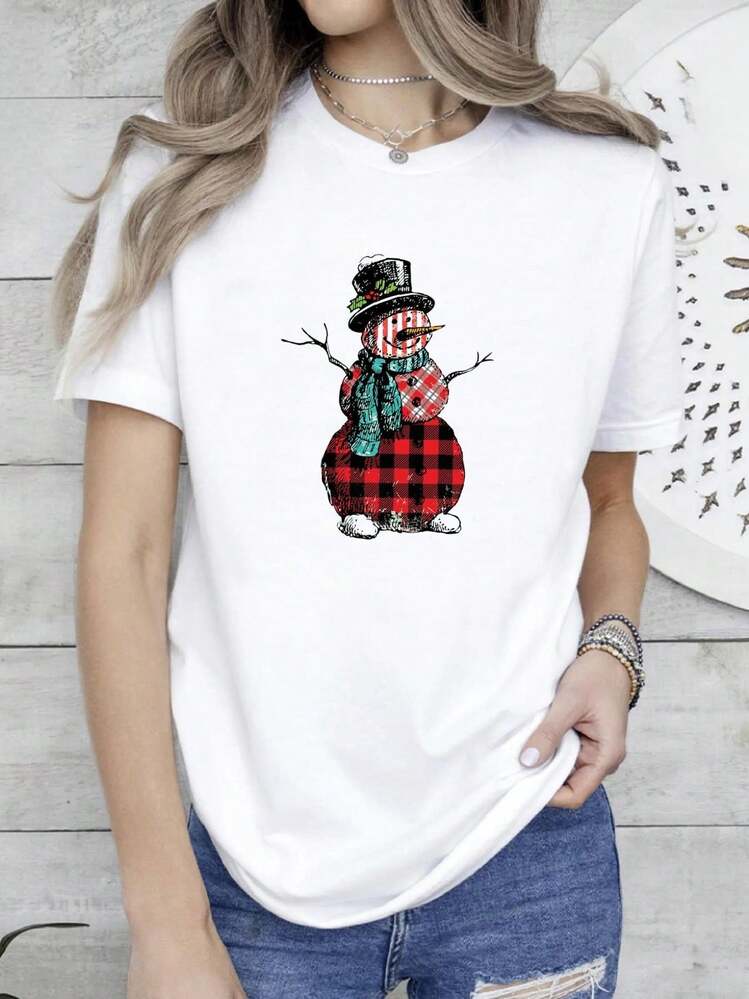 180g pure Cotton Snow Shirt, Buffalo Plaid And Striped Snow, Holiday Shirt, Premium Soft  Unisex Shirt, Plus Size Available 2x, 3x, 4x graphic Top For Everyday Wear Print Round Neck Short Sleeve Summer Stylish fashion women streetwear T-Shirt For Women Casual - Blanco - Añade 2