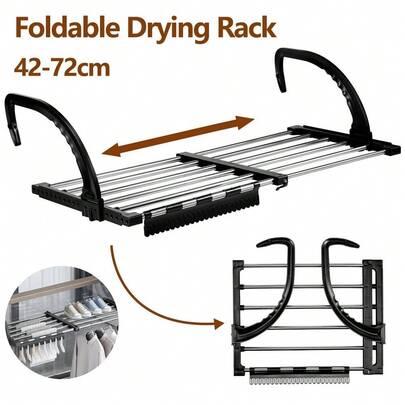 New Foldable Radiator Drying Rack Extendable Clothes Drying Hanger Stainless Steel 42-72cm Shoes Towels Drying Rack For Balcony Bathroom, Clothes Airer Retractable Laundry
