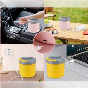 1 件电热饭盒 - 通勤者的完美伴侣 - 304 不锈钢保温便当盒，免水，恒温塑料保温便当盒 1.2L（带车载充电器 + 数据线）