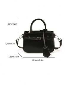 Casual Contrast Color Texture Versatile Commute Retro Leather Buckle Small Handbag For Women - màu đen - Xem 10