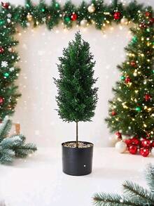 1pc Artificial Plant, Artificial Tree, Juniper, Potted, Artificial Greenery, Juniper Leaves, Excluding Planter, Home Decor, Outdoor Decor, Garden Potted, Floral Arrangement, Landscape Decoration, Christmas Decor, Room Decor, Christmas - Dark Green - View 9