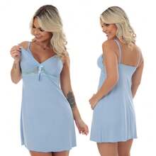 Camisola Amamentação com Renda Fecho no Busto para Amamentar Saída Maternidade Alça Reforçada