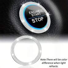 1pc Double Row Rhinestone Car Engine Start & Stop Decorative Ring, With Crystal Double Diamond Design, Shiny Car Interior Accessory, Sparkling Diamond Car Engine Start Button Decorative Ring, Crystal Rhinestone Push-Button Start Knob Cover