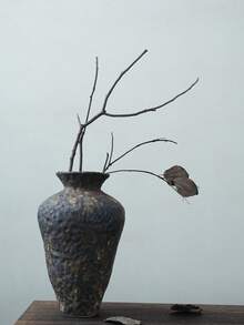 1 pièce Vase en céramique à motif asymétrique grossier, vase à fleurs vintage Wabi-Sabi avec glaçure martelée rouillée, décoration pour salon, bureau, chambre à coucher, bureau, convient pour diverses fêtes, arrangement floral de salle à manger